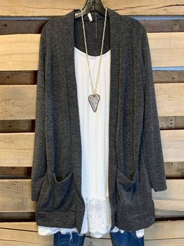 Solid Pockets Long Sleeve Knit coat