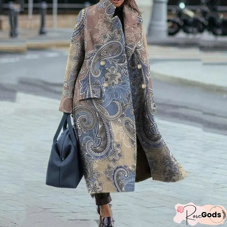 Vintage Marble Print Long Coats Women Winter Casual Long Sleeve Turn-Down Single Breasted Woolen Coat Ladies Loose Street Coats