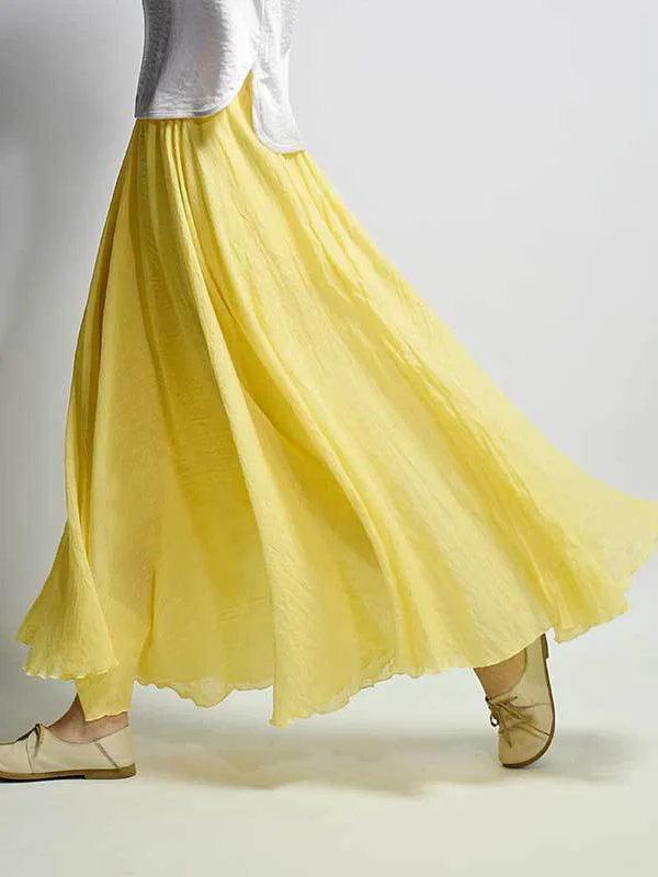 Casual A-Line Elastic Waist Solid Color Skirts