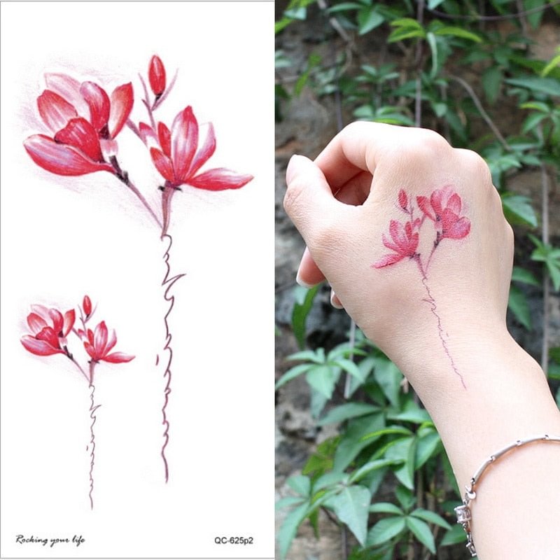 Waterproof Temporary Tattoo Sticker Rose Flowers Leave Flash Tattoos Body Art Arm Fake Sleeve Tatoo Black Women Girls Wrist