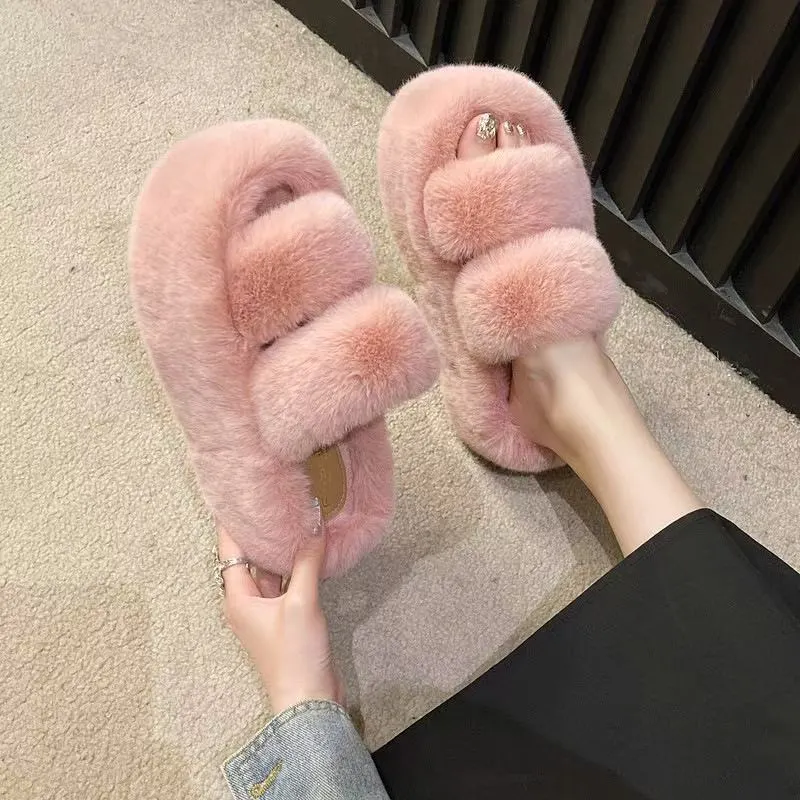 Breakj Breakj Tide Slew Soft 7Cm External Wear Hairy Slippers Women Flat-Bottom One-Word Drag Autumn New Thick