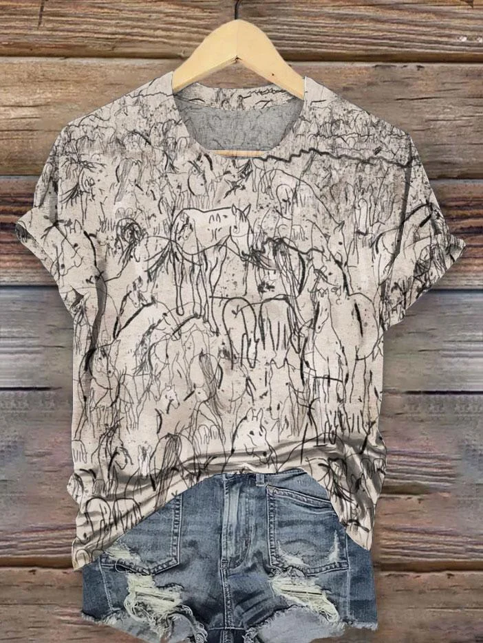 Vintage Western Print Grim Reaper Halloween T-shirt