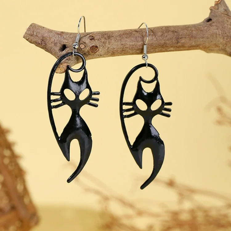 Vintage Halloween Dark Kitten Earrings