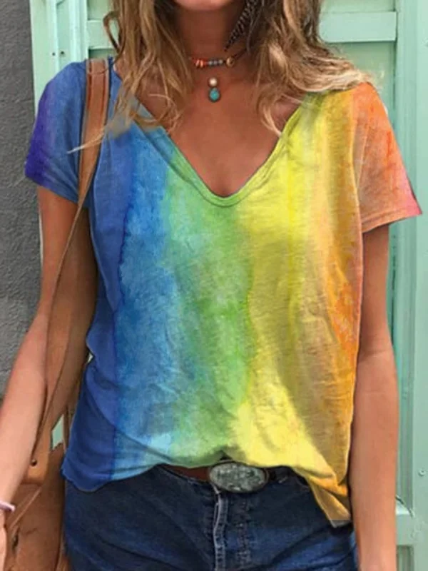 Women's Bright and Colourful Rainbow V Neck Tee