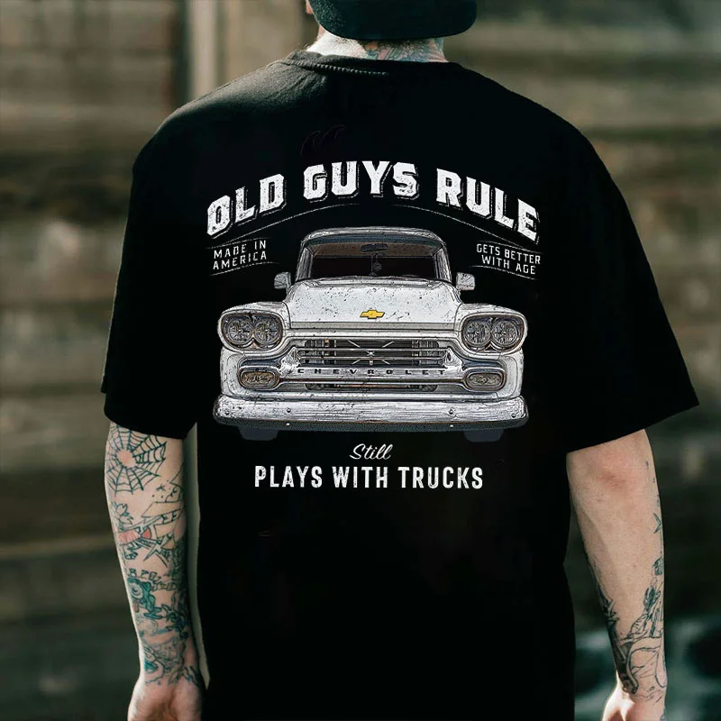 OLD GUYS RULE STILL PLAYS WITH TRUCKS Classic Car Print Men's T-shirt