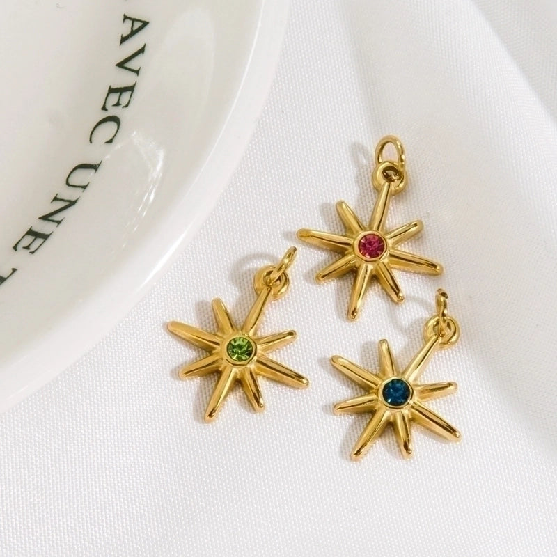 5 Pieces 304 Stainless Steel Rhinestone Rhinestones 14K Gold Plated Solid Color Pendant