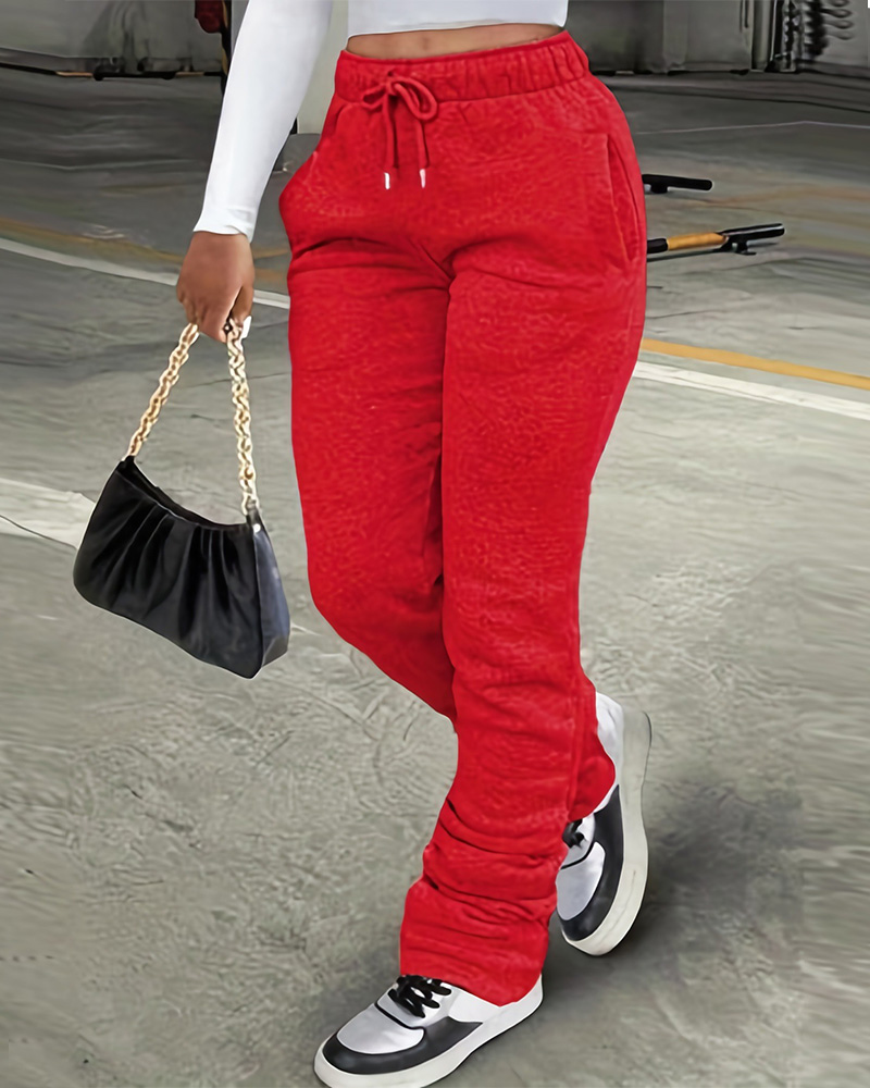 Solid Color Casual Drawstring Sweatpants