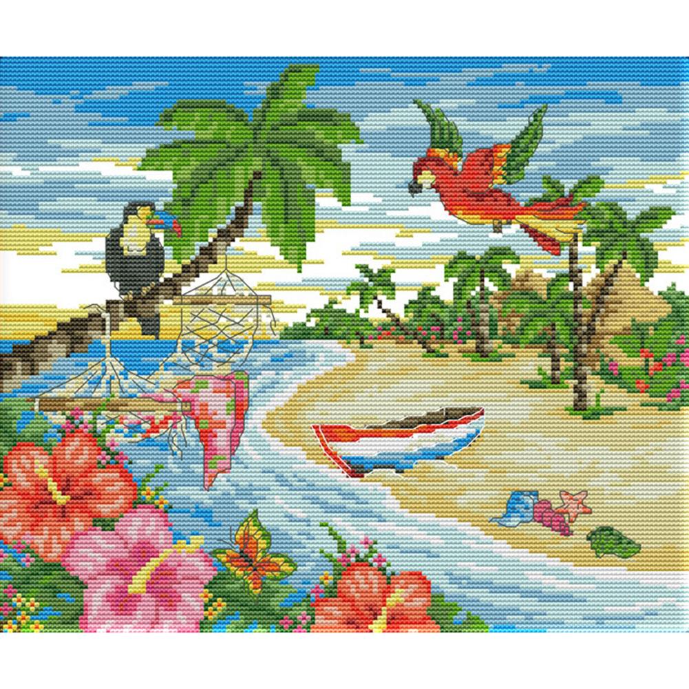 

Summer Beach - 14CT Stamped Cross Stitch - 36*31cm, 501 Original