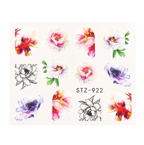 Nail Stickers Water Transfer Elegant Spring Summer Rose Colorful Flowers Nail Decal Decoration Tips For Beauty Salons
