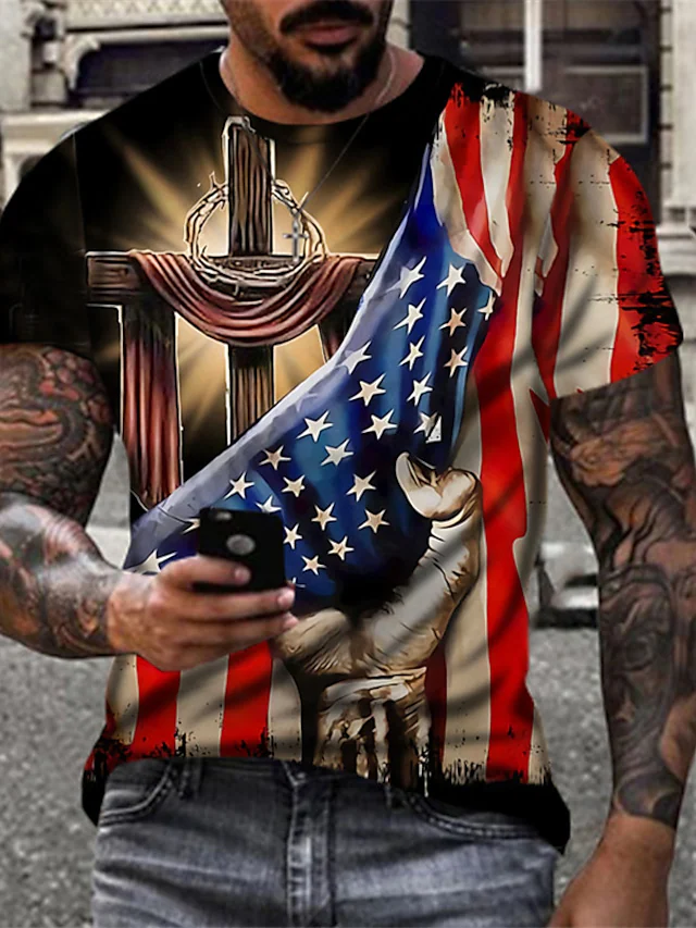 Men's T-Shirt 3D Print Short Sleeve Casual Tops