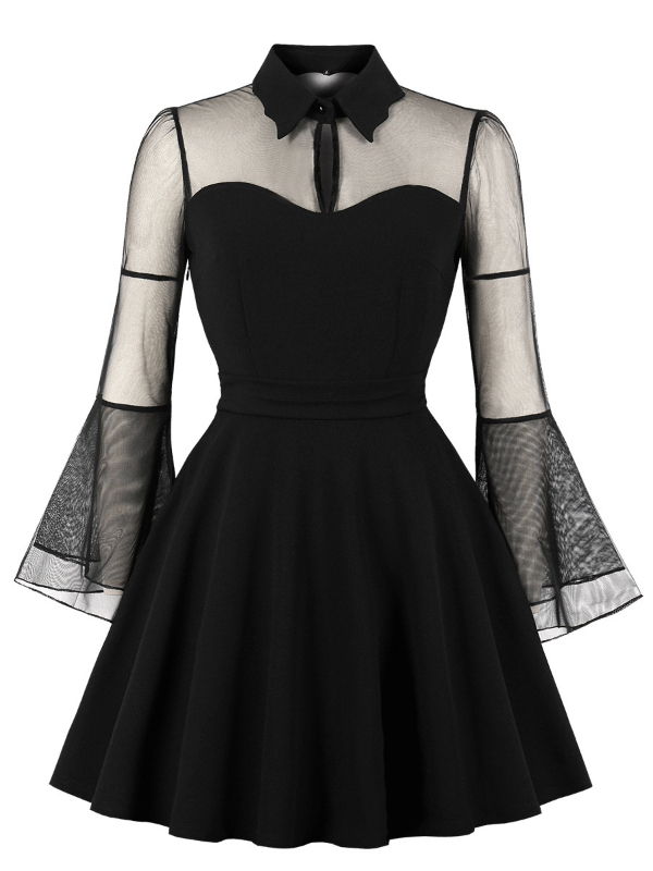 Bell-sleeve Plus-size Mesh Dress