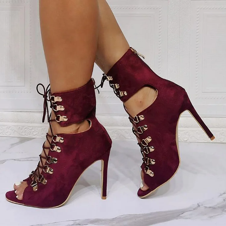 Maroon open best sale toe booties