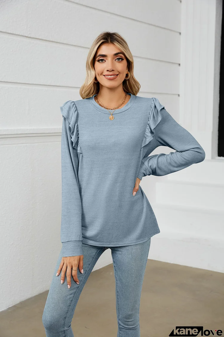 Ruffle Shoulder Long Sleeve T-Shirt