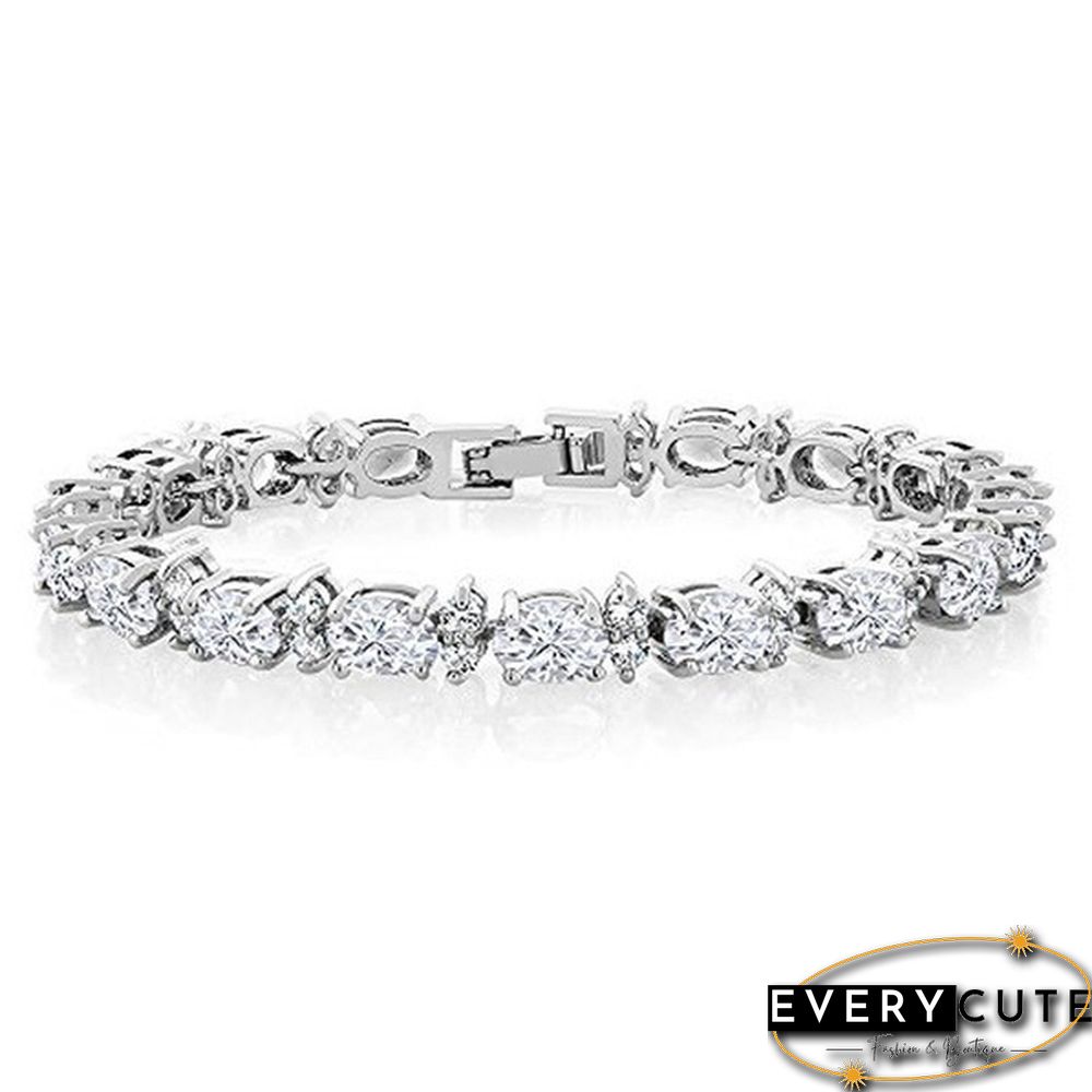 925 Sterling Silver Gorgeous Oval Ruby Amethyst Aquamarine sapphire and Round Sparkling Cubic Zirconia CZ Tennis Bracelet Jewelry Gift