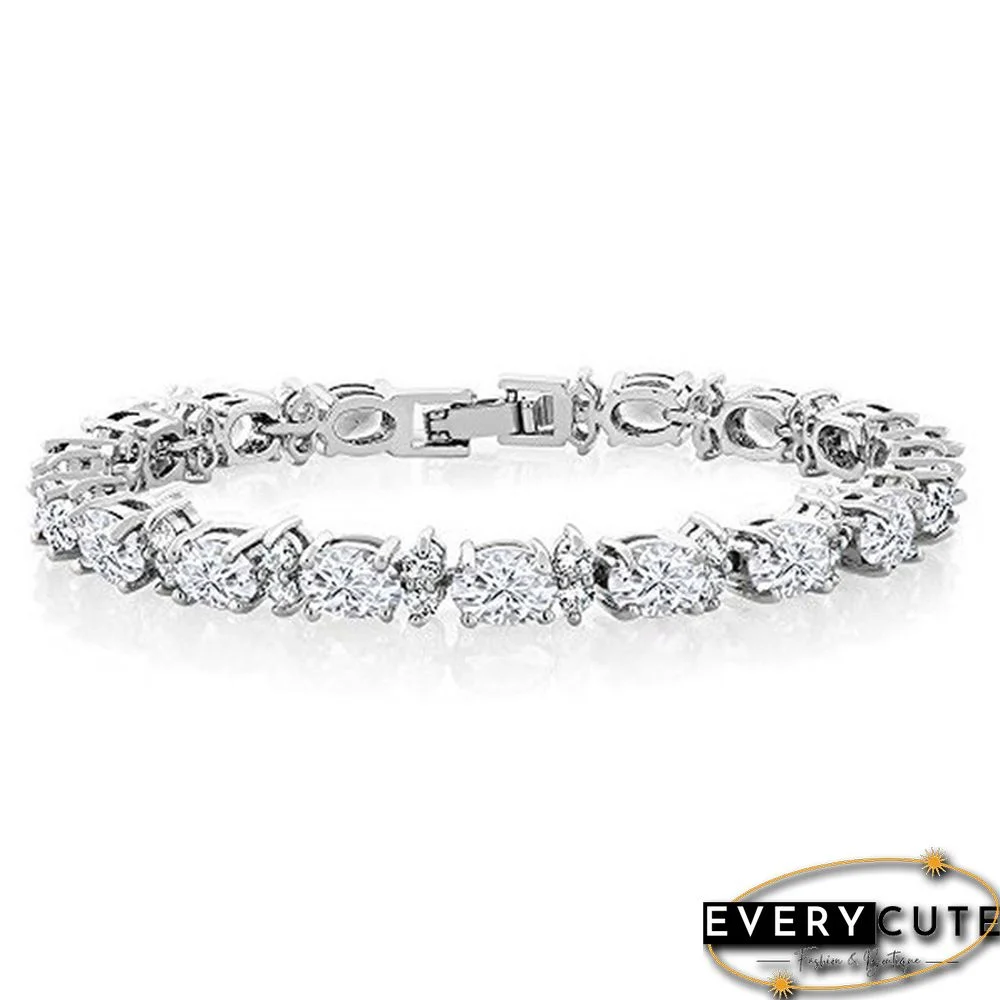 925 Sterling Silver Gorgeous Oval Ruby Amethyst Aquamarine sapphire and Round Sparkling Cubic Zirconia CZ Tennis Bracelet Jewelry Gift