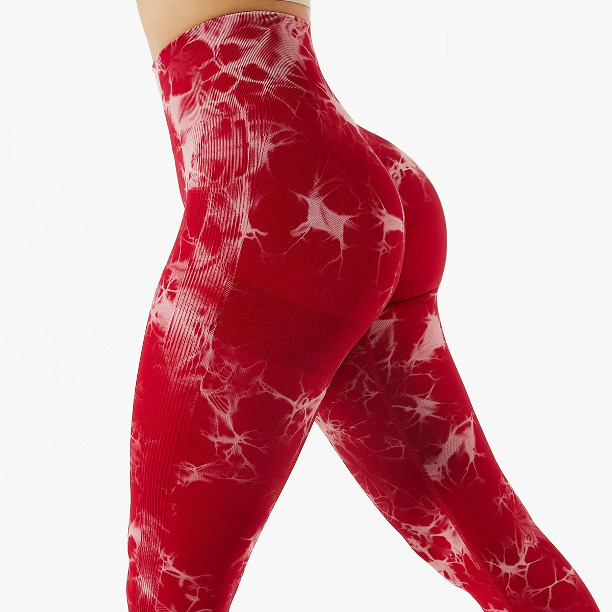 Shop red side stripe scrunch butt lifting tie-dyed nylon tight seamless workout leggings online at hergymclothing.com