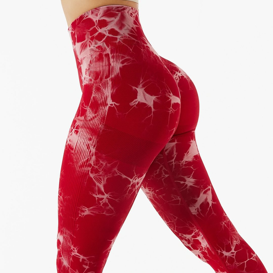 Shop red side stripe scrunch butt lifting tie-dyed nylon tight seamless workout leggings online at hergymclothing.com