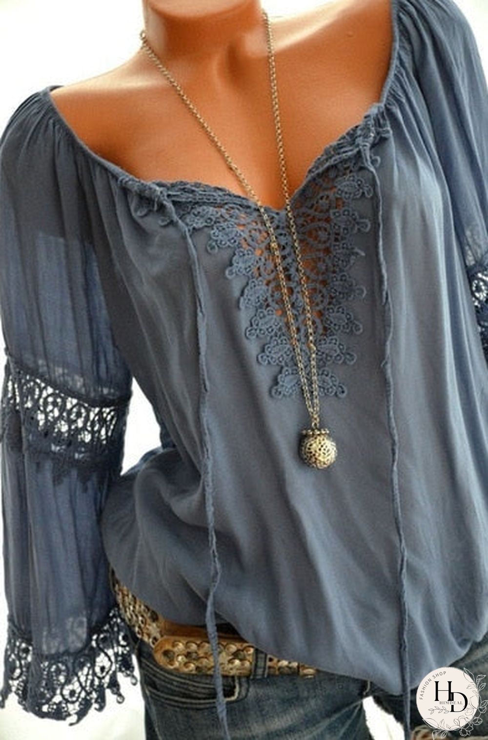 High quality large size loose women blouses summer blouses lace top fashion casual V-neck long sleeve women shirts