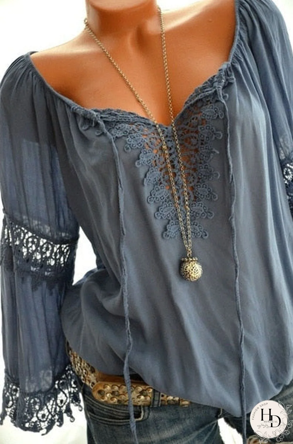 High quality large size loose women blouses summer blouses lace top fashion casual V-neck long sleeve women shirts