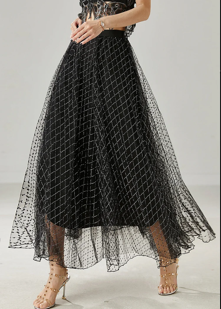 Style Black Plaid Exra Large Hem Tulle Skirts Summer