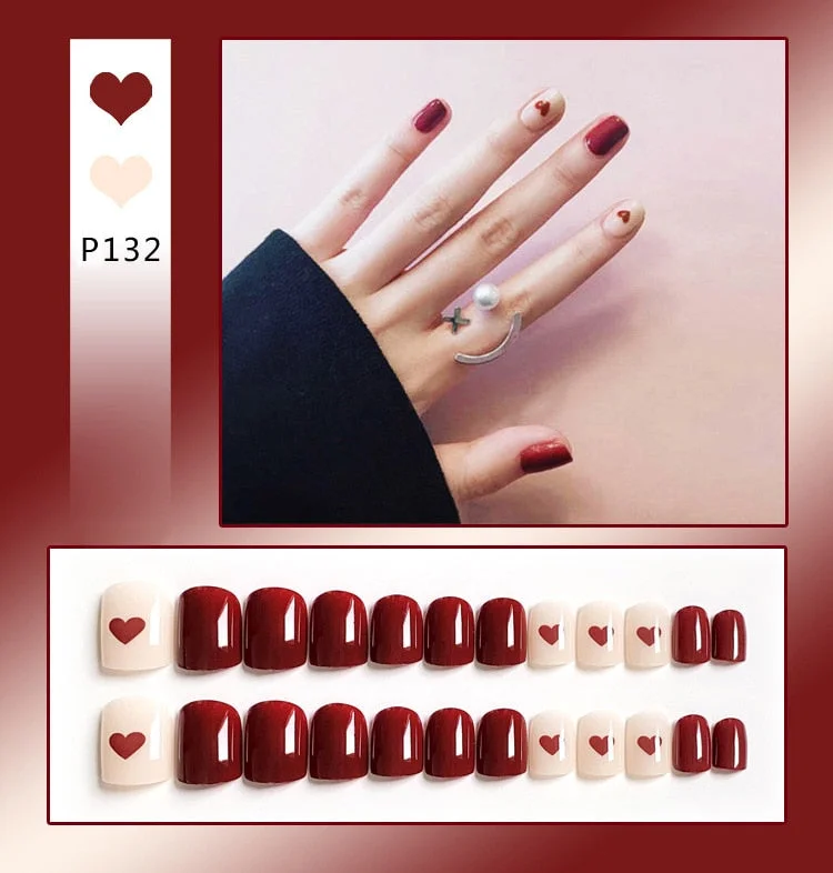 24Pcs/Set French Rhombus Designs False Nail Full Cover Fake Nails with Glue Detachable Wearable DIY Manicure Nail Art Tools-Nail Inspo