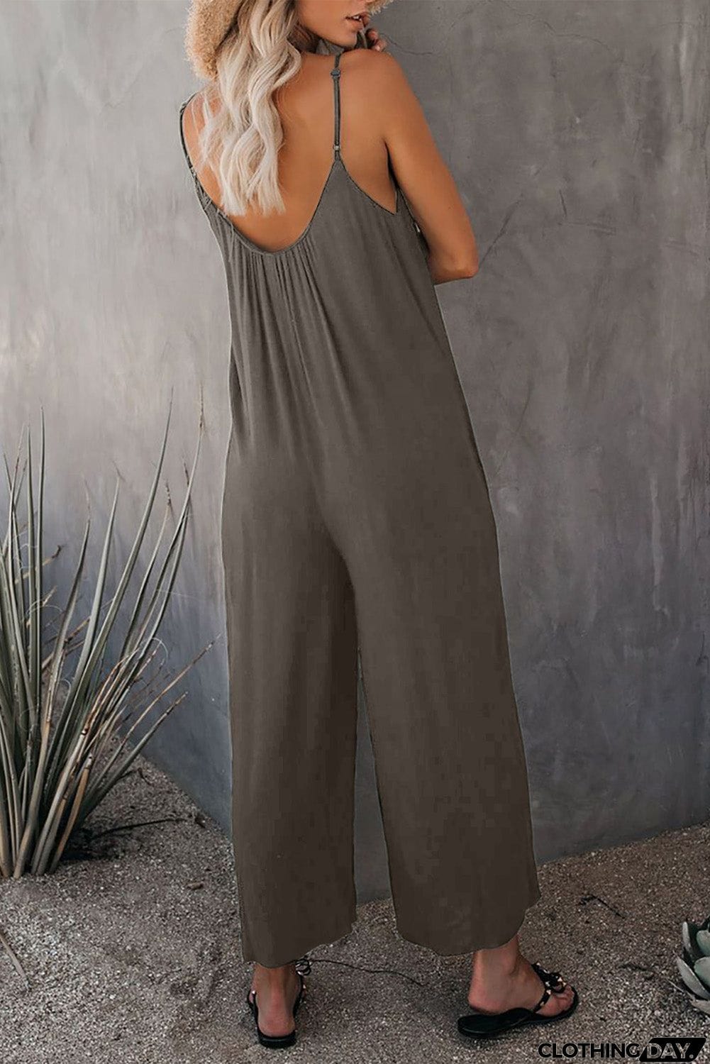 Spaghetti Straps Wide Leg Pocketed Jumpsuits
