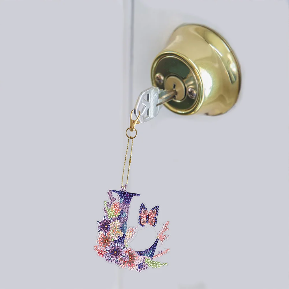 DIY L Diamond Art Key Rings Lettter Keychain Supplies Gift for Kids(Double Sided)