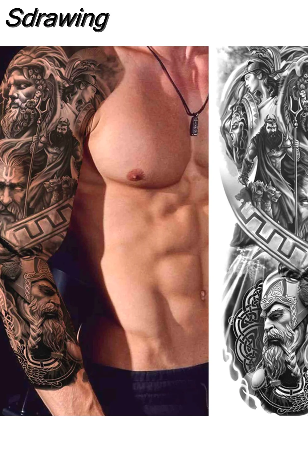 Sdrawing Arm Temporary Tattoos Sleeve For Men Women Realistic Fake Tatoos Warrior Lion Tiger Flower Tatoo Sticker Black Totem Maori 507-1