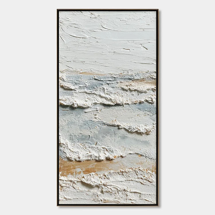 WHISPERING TIDES: Heavily Textured Wabi Sabi Seascape Painting（Canvas painting）