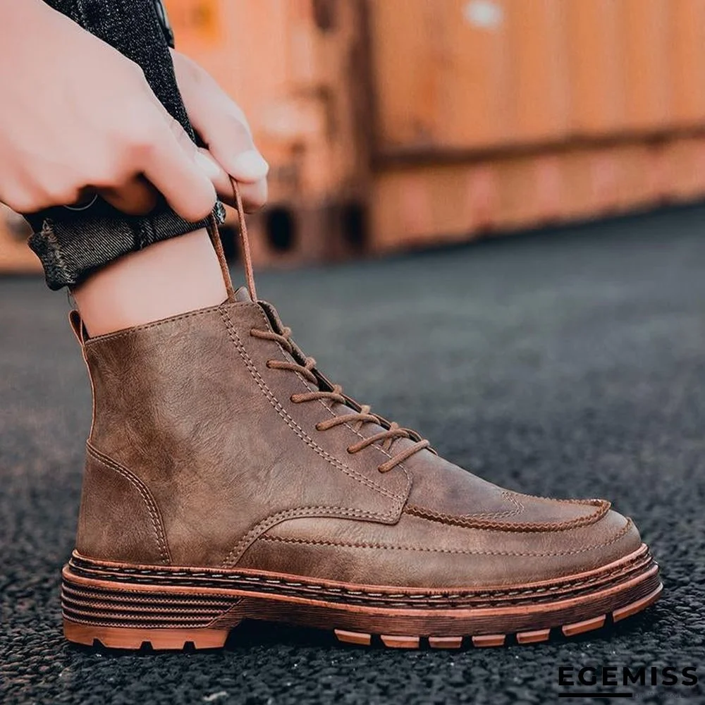 Ankle Men Boots Leather Retro Martin Boots Men Waterproof Tooling Boots Leisure | EGEMISS