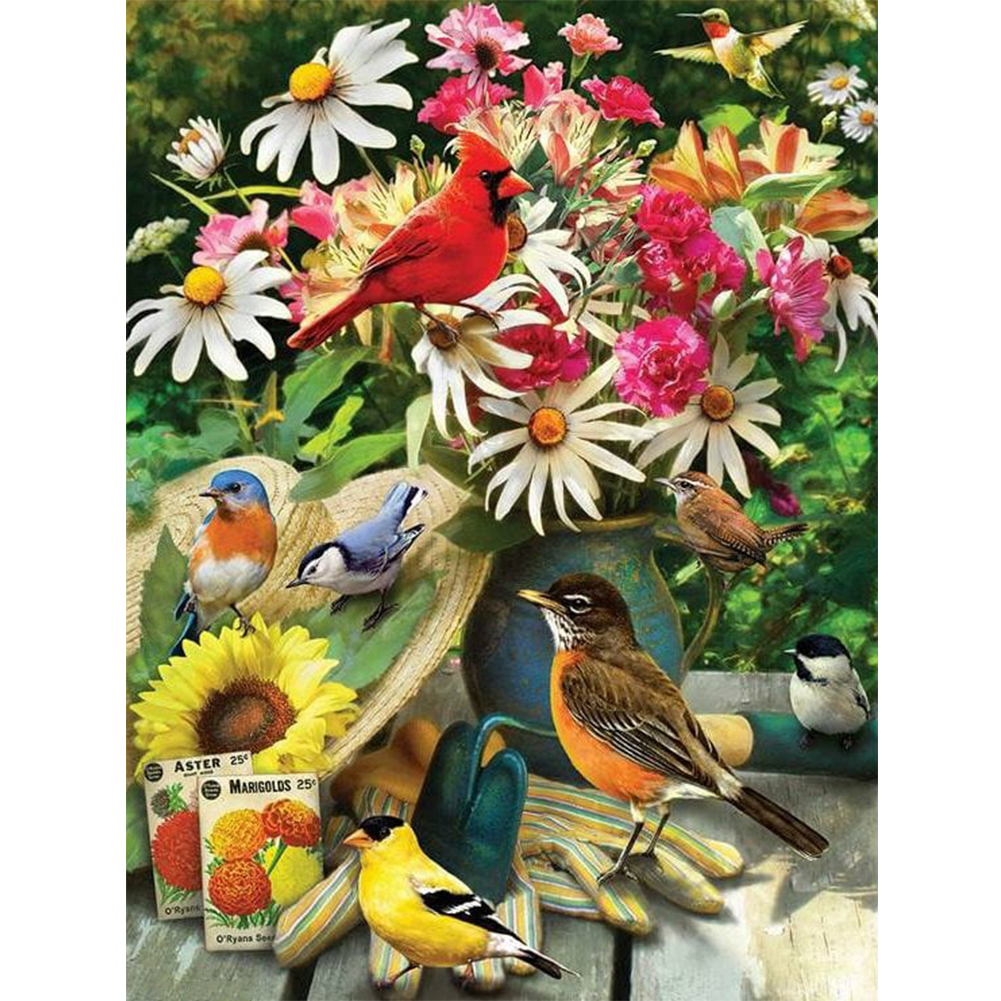 

30*40CM - Round Drill Diamond Painting - Bird Flower, 501 Original