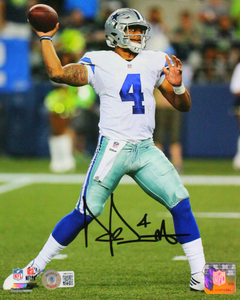 Dak Prescott Autographed Dallas Cowboys 8x10 Passing Photo Poster painting-Beckett W Hologram