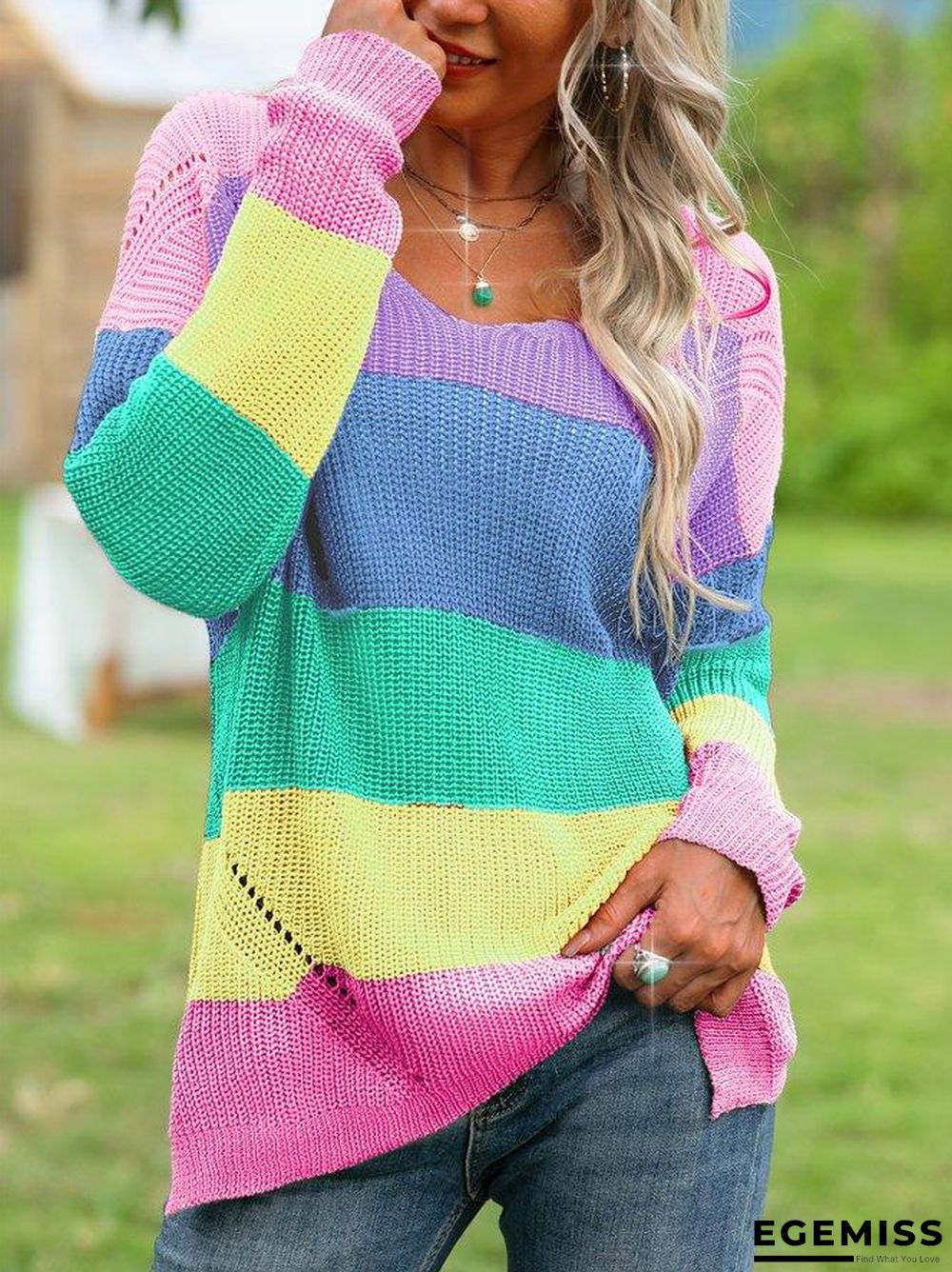 long sleeve v neck casual sweater | EGEMISS
