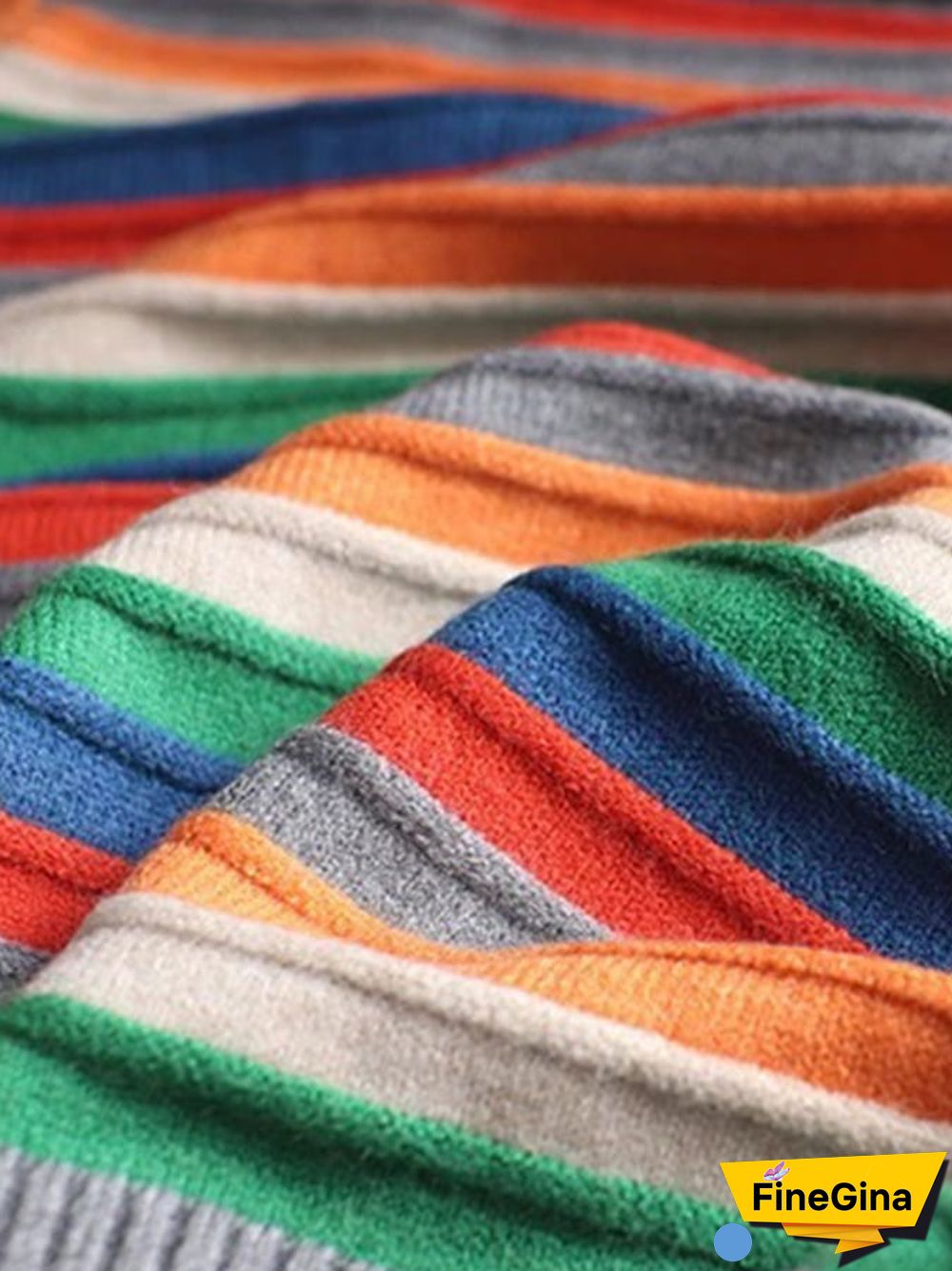 Women's Retro Colorful Striped Loose Lazy Style Turtleneck Knitted Sweater