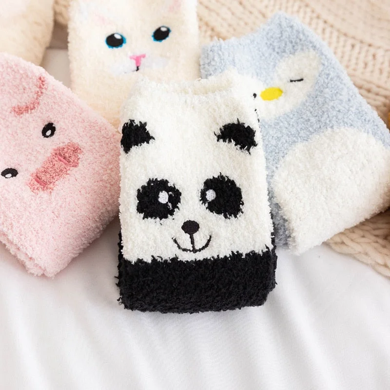 Lovely Cartoon Cat Pig Panda Winter Plush Warm Socks BE615