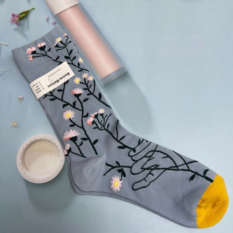 Women’s Minimalist Human Houndstooth Cotton Crew Socks A Pair