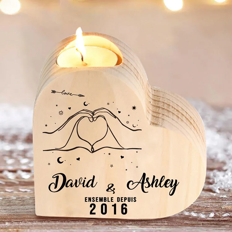 For Couple-Personalized Wooden Heart Candle Holder Heart Promise Candlesticks