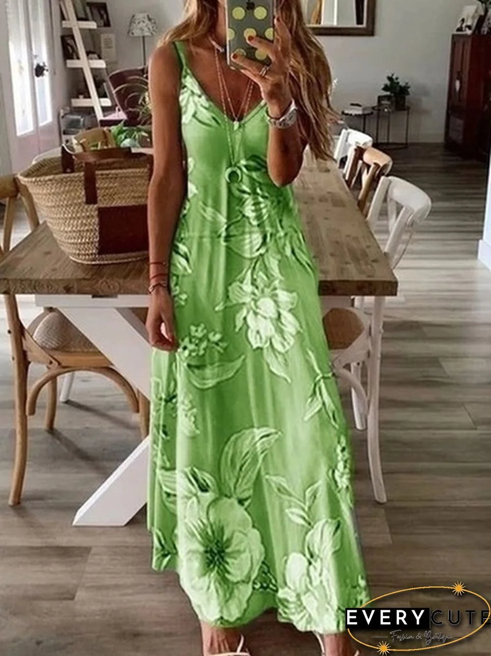 New Summer Women's Sleeveless U-Neck Letter Floral Print Dress Big Swing Skirt Gradient Vest Dress Loose Casual Long Dress Plus Size