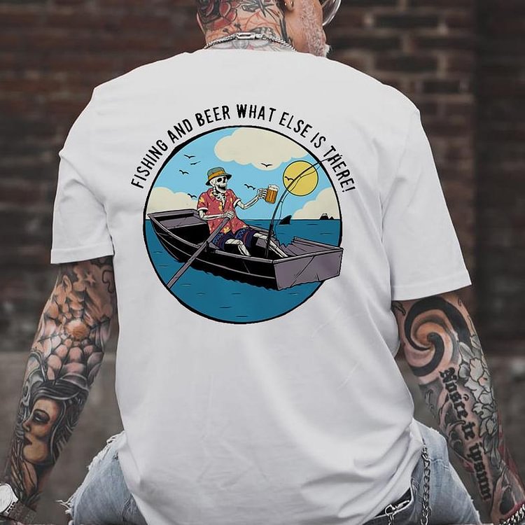 Skeleton fishing designer print white T-shirt