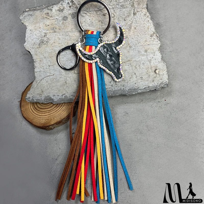 MidiSono - Rhinestone Bull Keychain with Tassel