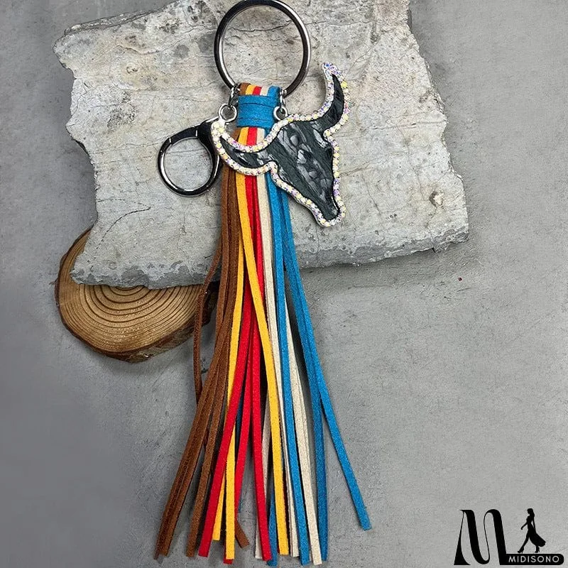 MidiSono - Rhinestone Bull Keychain with Tassel