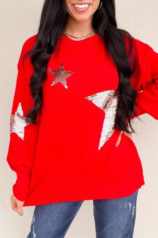 Retro sequin star long-sleeved cashmere top
