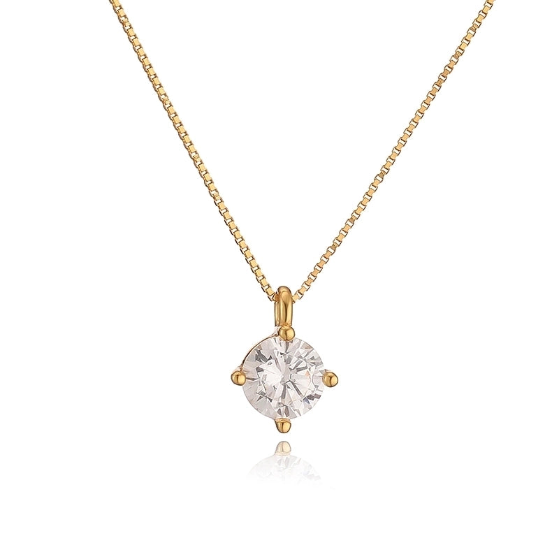 925 Sterling Silver Plated Zircon Round Pendant Necklace