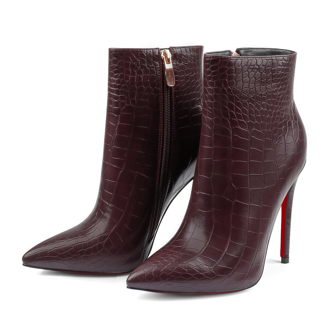 120mm Women's Ankle Boots Closed Pointed Toe Red Bottom Shoes Stilettos Autumn Dress Booties-MERUMOTE