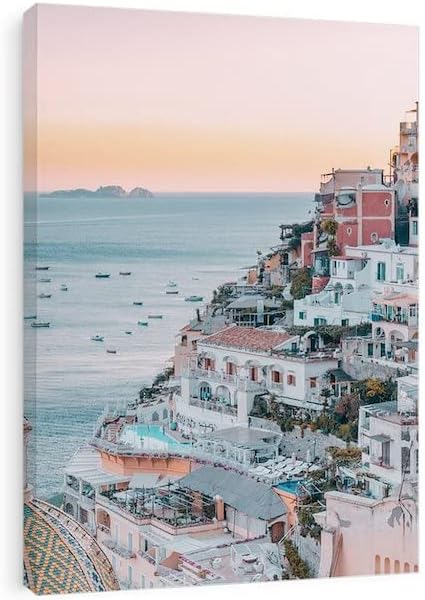 CafePress Canvas Wall Art Positano at Sunset Amalfi Ready to Hang for Living Room, Bedroom or Office 30x20
