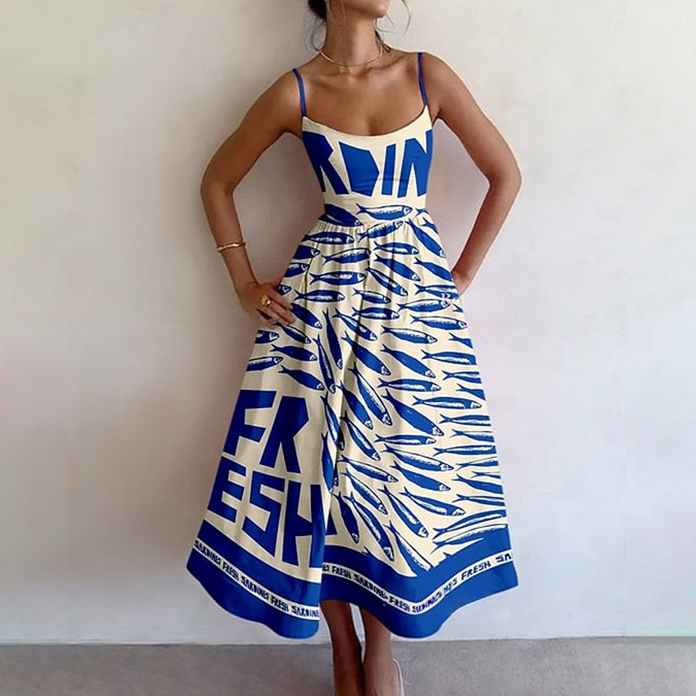 Vintage Sardine Print Suspender Dress / TECHWEAR CLUB / Techwear