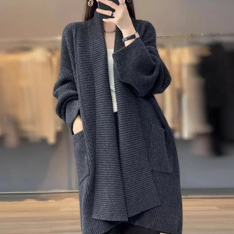 Uveng Uveng Long-Sleeved Sweater Coat Women Thicken Medium Long Chryse-Infrepeed Loose Lazy Knitted Shirt