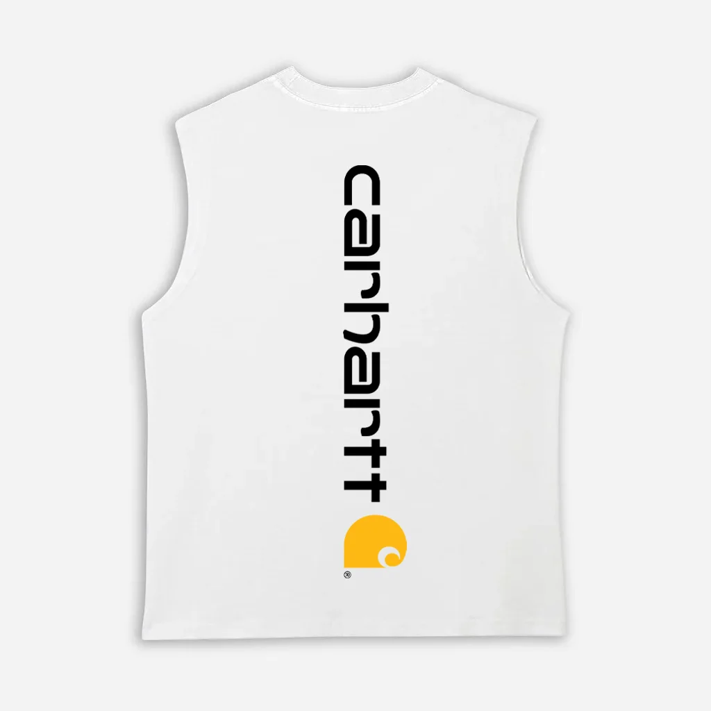  Men's Sleeveless Tank Top with Vertical Logo and Tattoo-Friendly Design