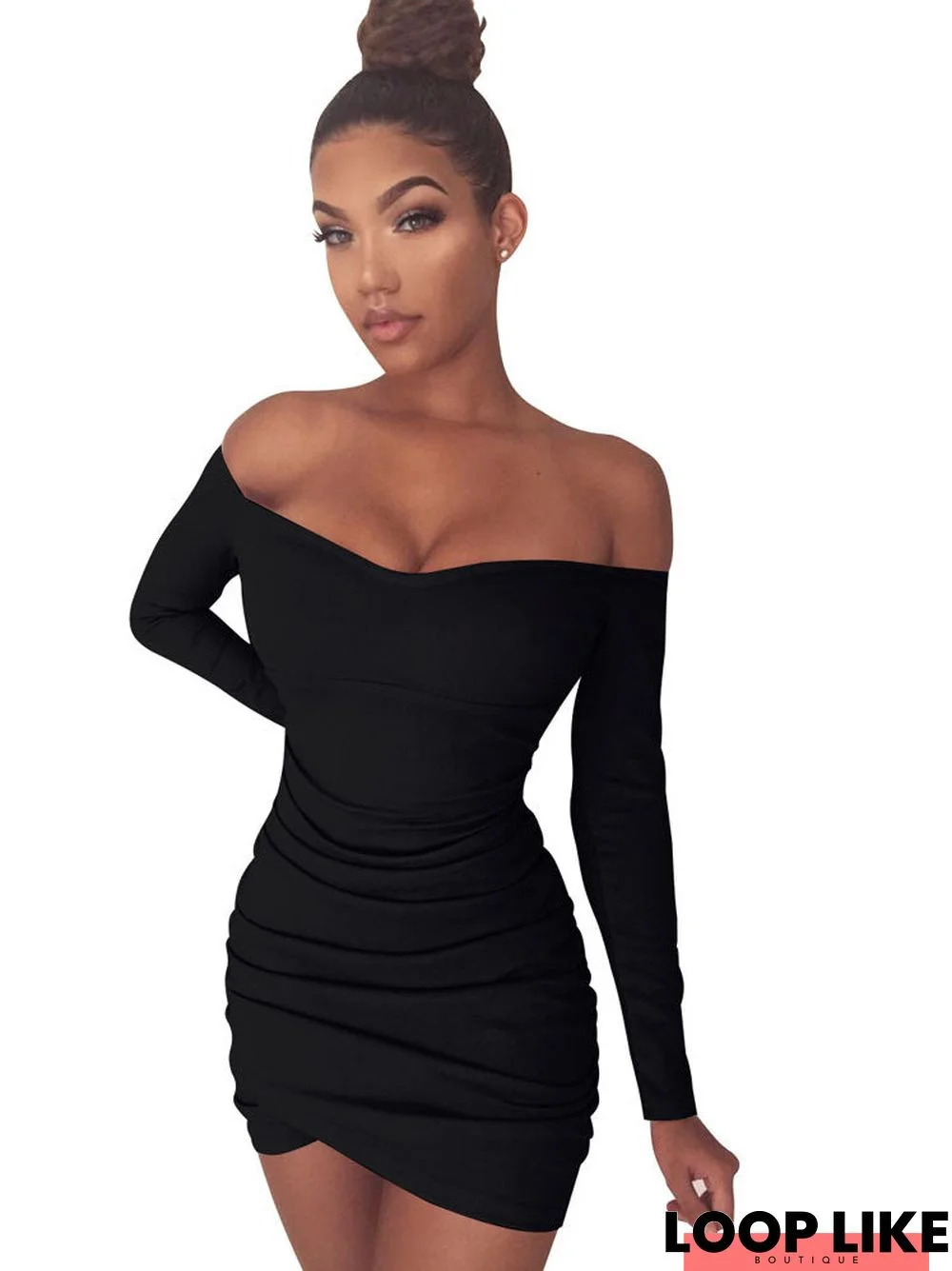 Off Shoulder Long Sleeve Club Mini Dresses