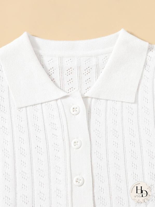 Button Placket Pointelle Knit Cardigan